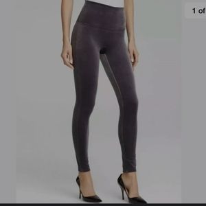 SPANX LEGGINGS -SIZE 1X , VELVET Grey silver shine
